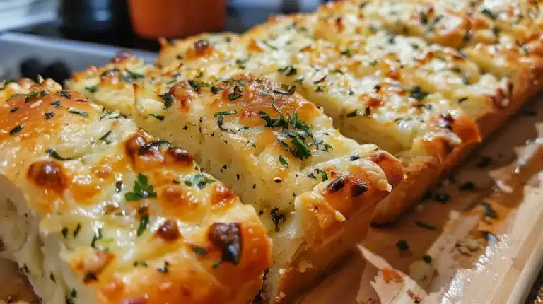 "Cheesy Garlic Bliss Bread served with a side of marinara sauce for dipping."