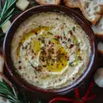 "A vibrant olive oil bread dip surrounded by breadsticks and olives for serving."