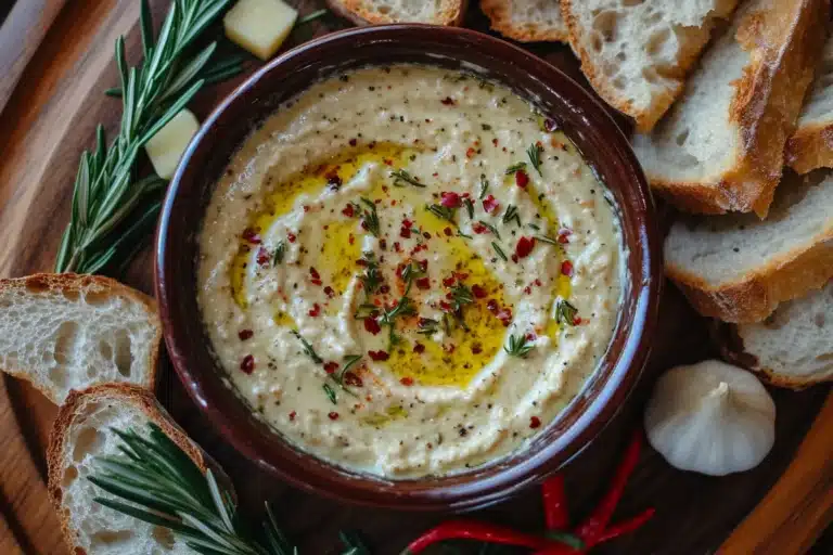 "A vibrant olive oil bread dip surrounded by breadsticks and olives for serving."