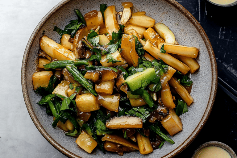 Plated hibachi veggies with mushrooms, zucchini, and onions