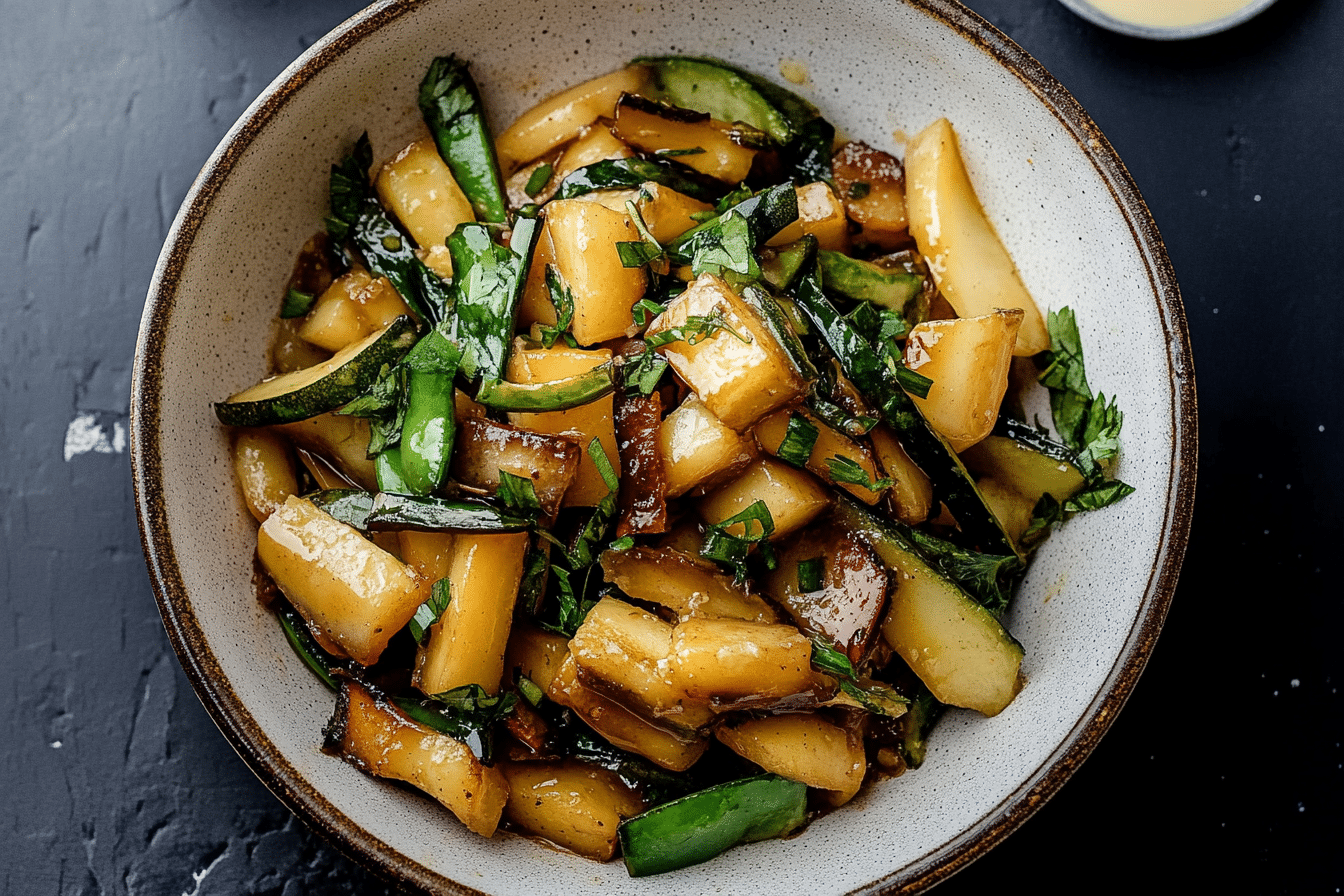 Plated hibachi veggies with mushrooms, zucchini, and onions tasty