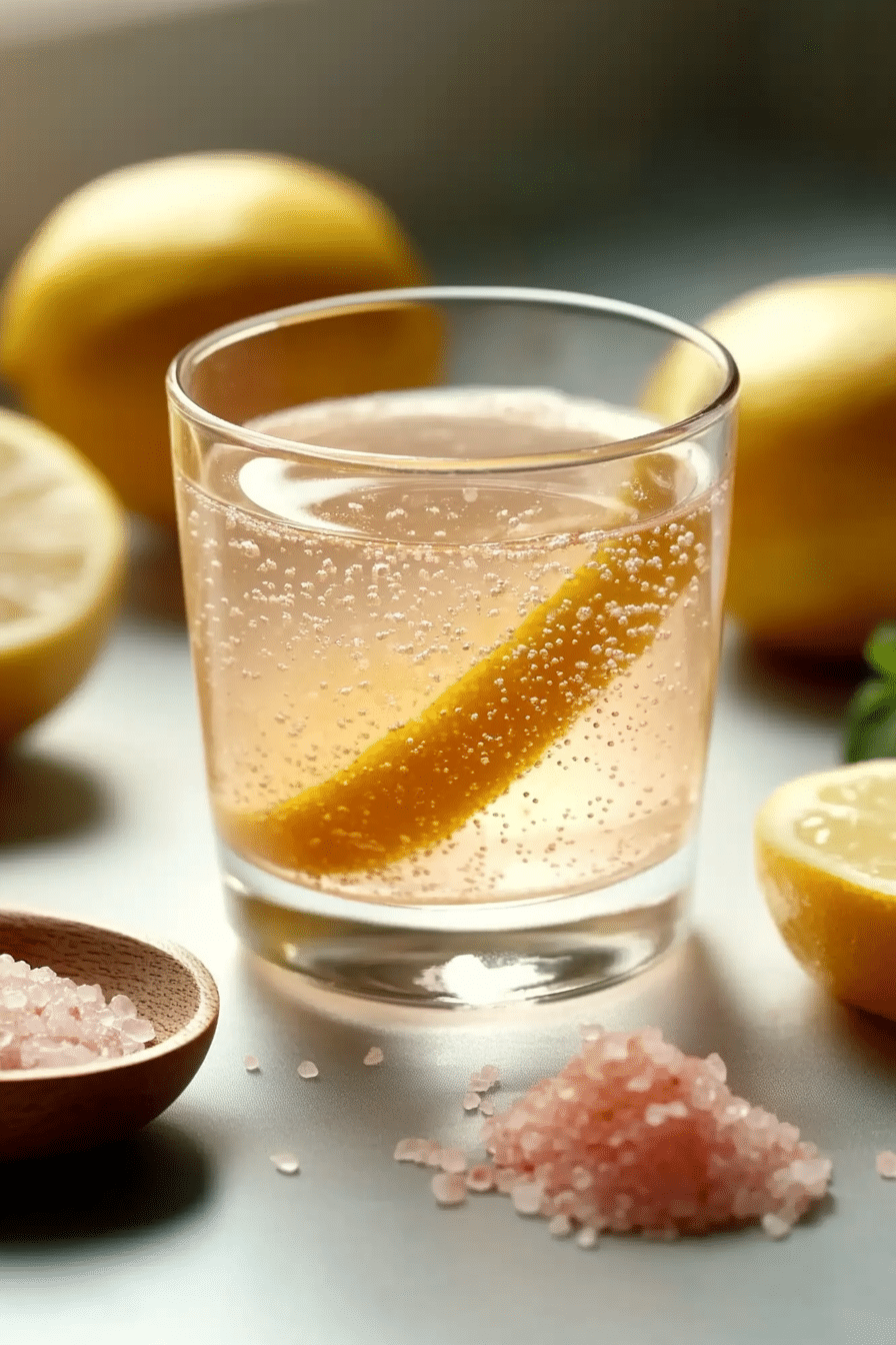 Stirring pink salt into warm detox water