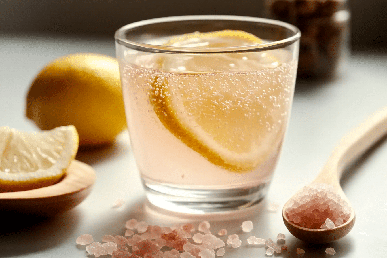 Pink salt for weight loss detox drink in clear glass