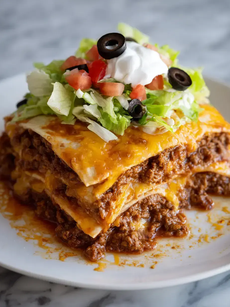 Delicious homemade Crunchwrap casserole recipe with melted cheese and fresh toppings