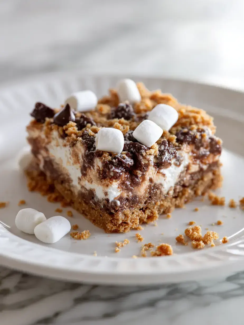 Irresistible Homemade S'mores Bars Delicious homemade s'mores bars with melted chocolate and toasted marshmallows on a rustic wood table