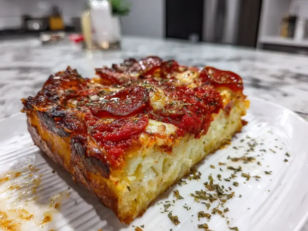 Detroit Style Pizza Crispy Edges