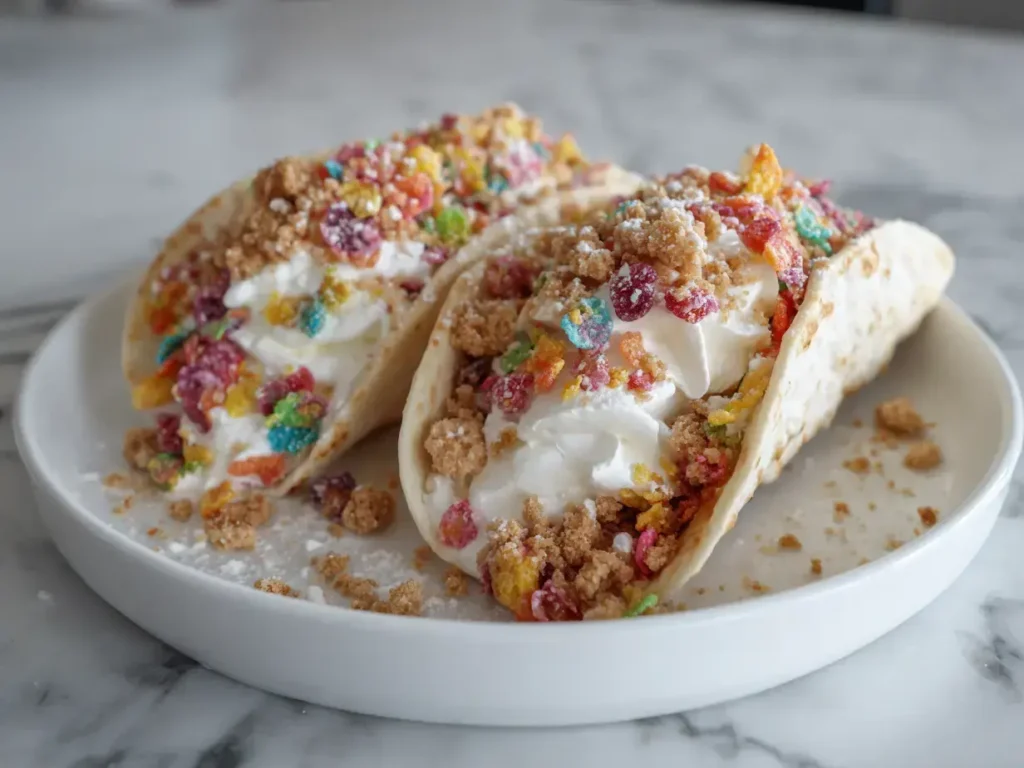 Fun Fruity Pebbles Cheesecake Tacos