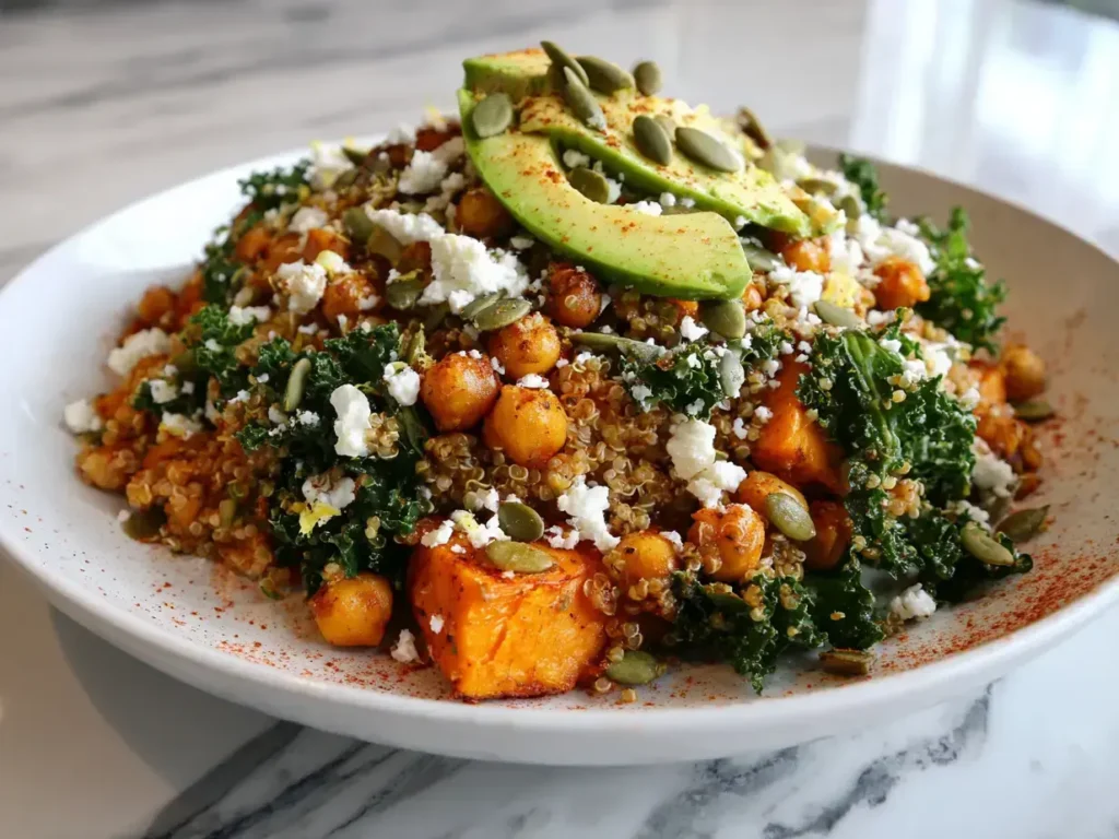 Quinoa Sweet Potato Chickpea Avocado Bowl
