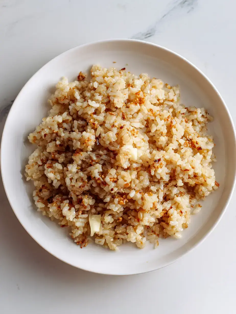A colorful bowl of baked brown rice topped with fresh herbs, roasted vegetables, and a lemon wedge.