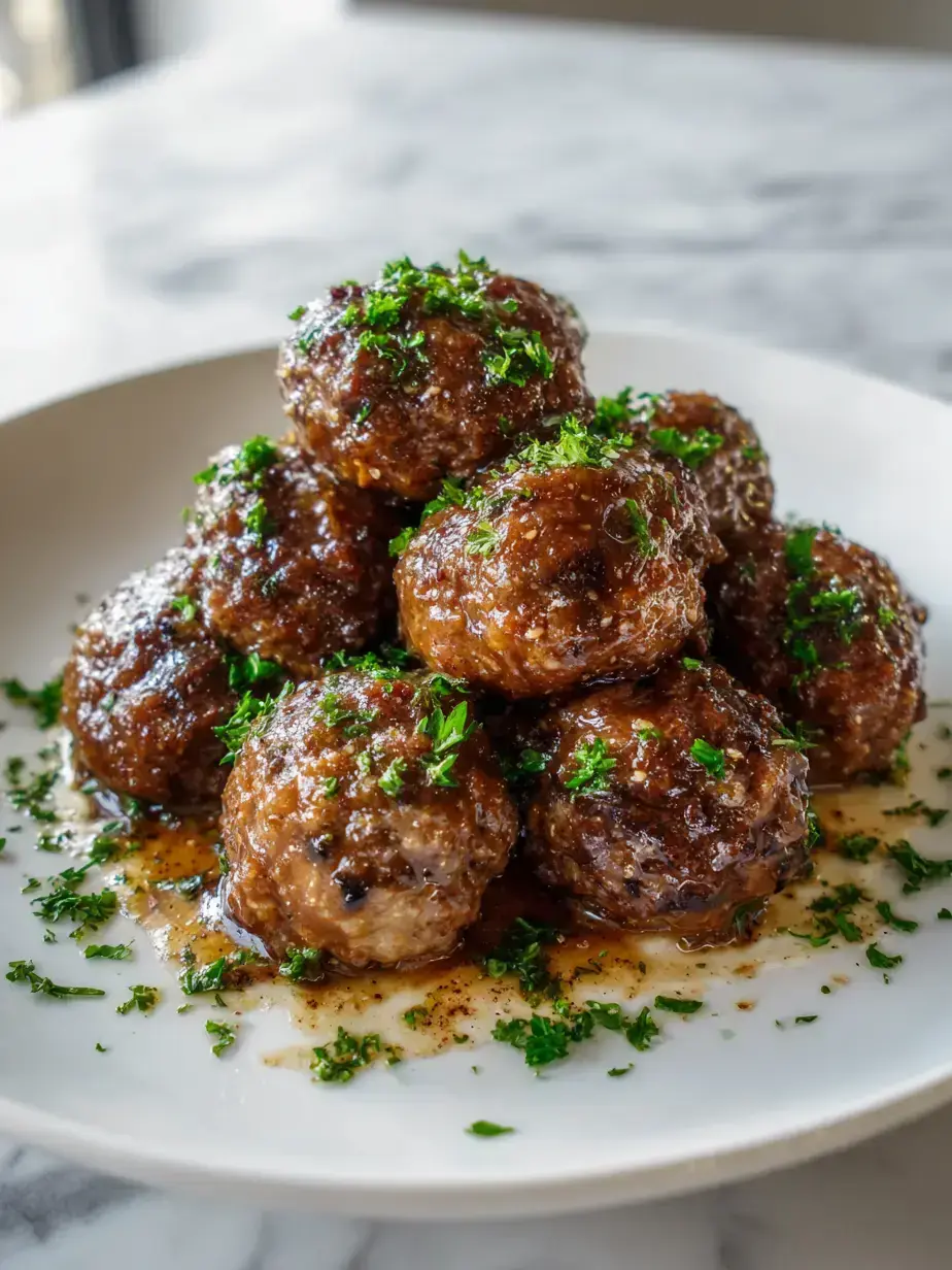 Served Crockpot Salisbury steak meatballs with mashed potatoes and green beans