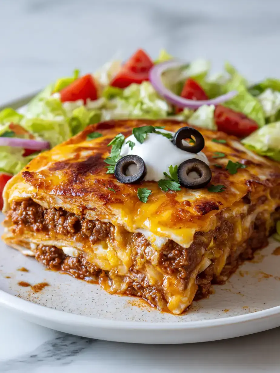 Irresistible Crunchwrap casserole recipe served with fresh toppings on a plate