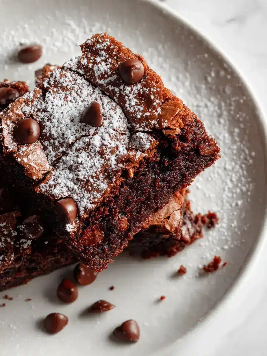 Close-up of a chewy brown butter brookie bar slice Sliced brown butter brookie bar showing fudgy brownie and cookie layers