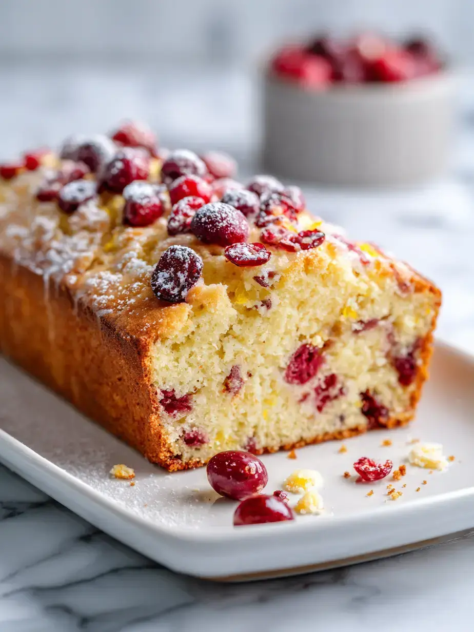 Sliced cranberry orange bread recipe with a glossy glaze drizzled on top