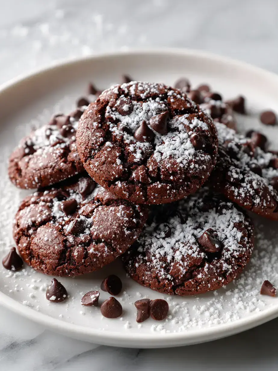 Close-up of a chewy flourless chocolate cookie with melted chocolate chips