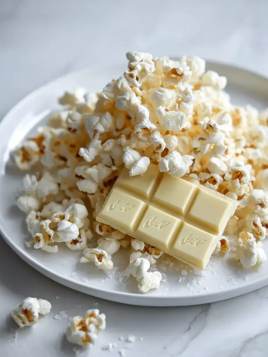 A gift bag filled with homemade white chocolate popcorn recipe with festive ribbons