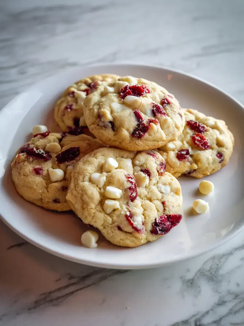 Homemade Cranberry Orange Cookies with white chocolate chips on a rustic wooden table
