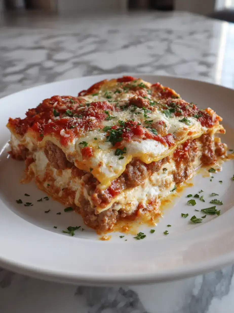 Serving of Sheet Pan Lasagna on a plate with a side salad