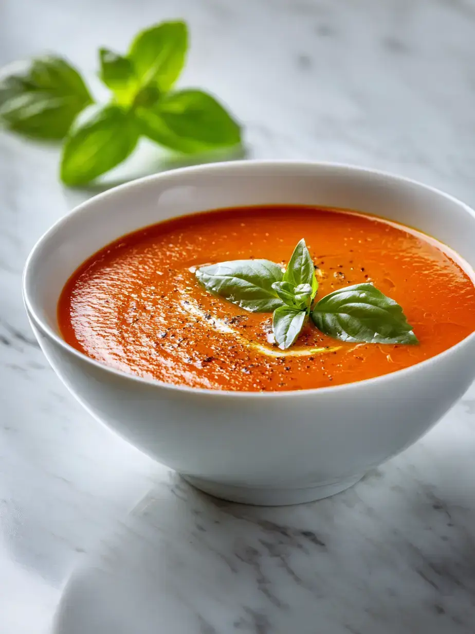 Delicious roasted basil tomato soup served with grilled cheese sandwich