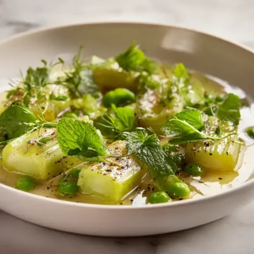 Easy Braised leeks peas