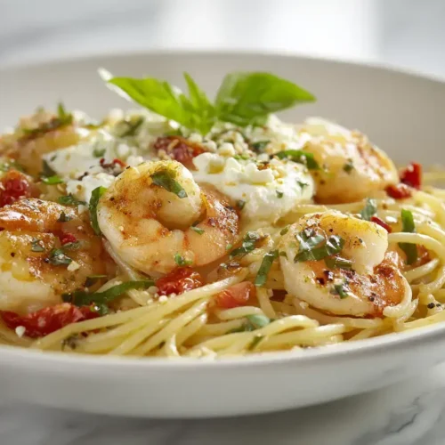 Easy Shrimp burrata spaghetti