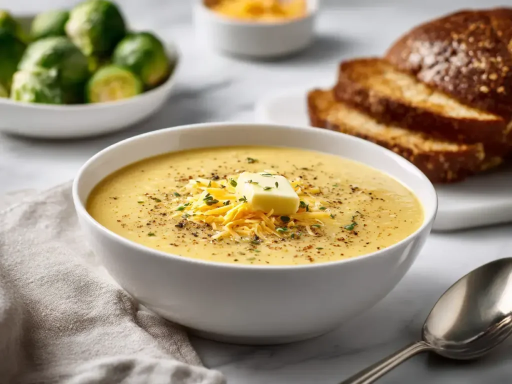 Creamy Cheddar Brussels Soup