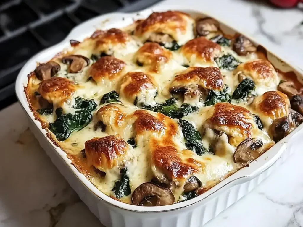 Cheesy Spinach Mushroom Bake