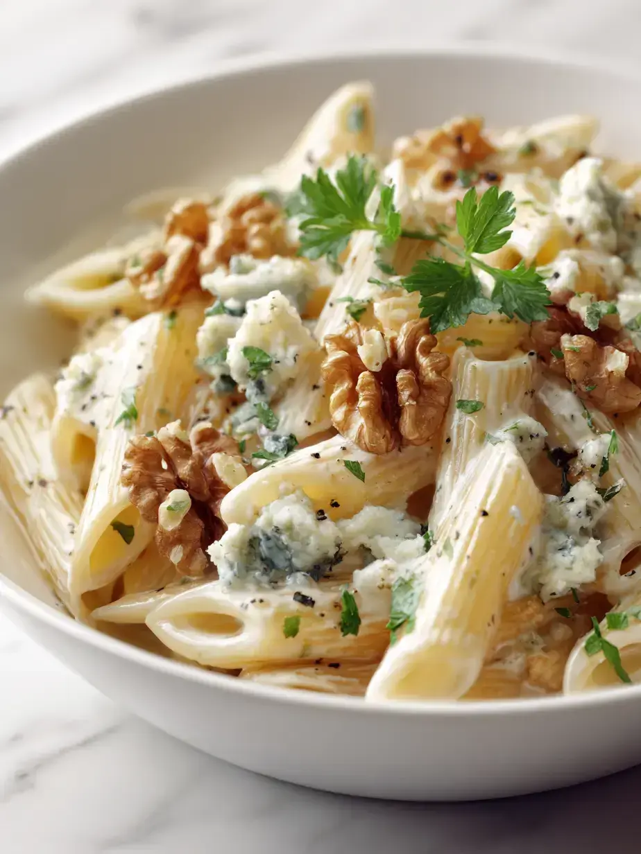 Cozy Serving of Blue Cheese Pasta with Walnuts