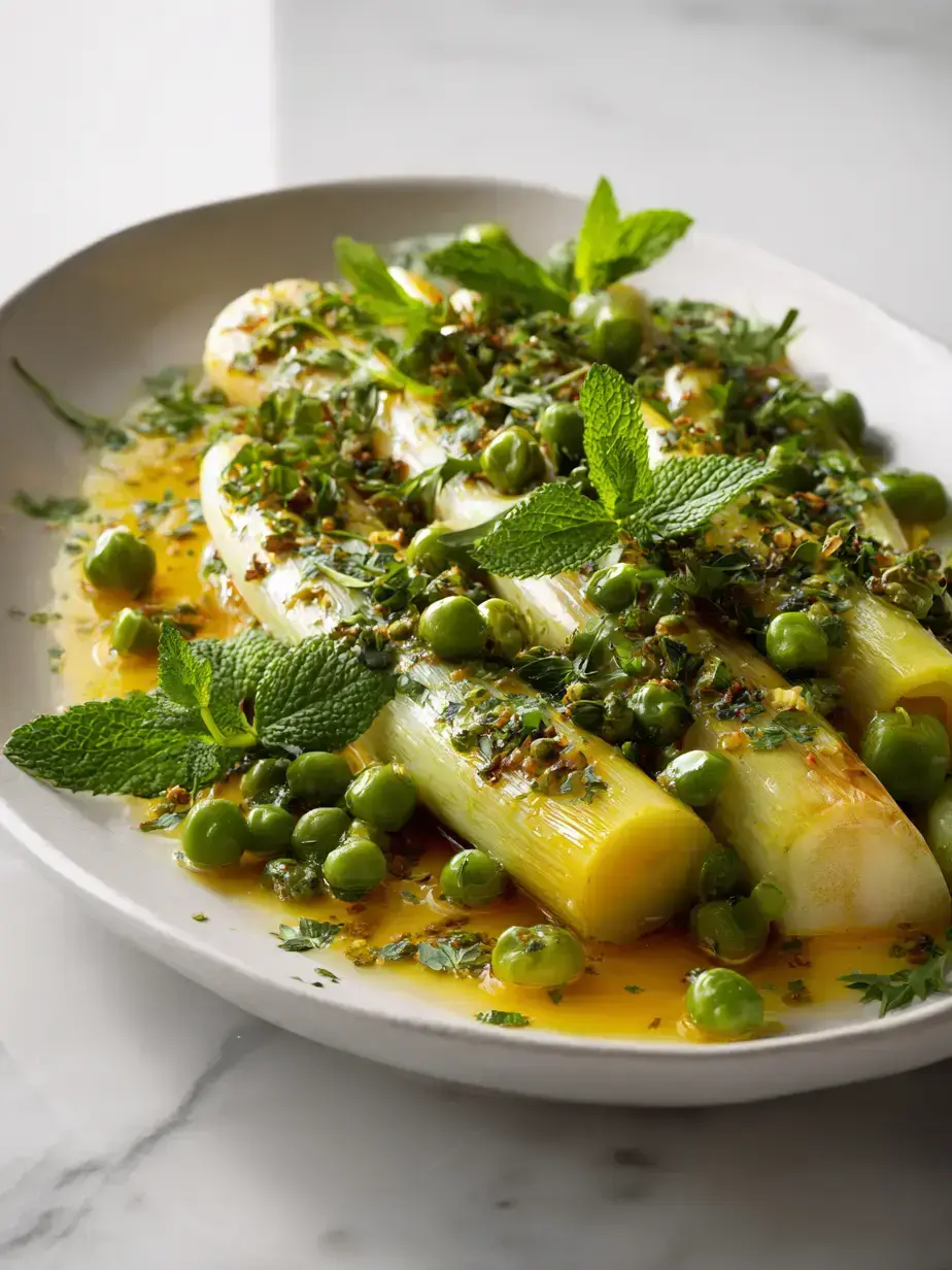Cozy Serving of Braised Leeks with Peas
