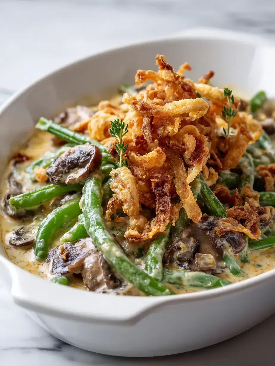Cozy Serving of Mushroom Green Bean Casserole