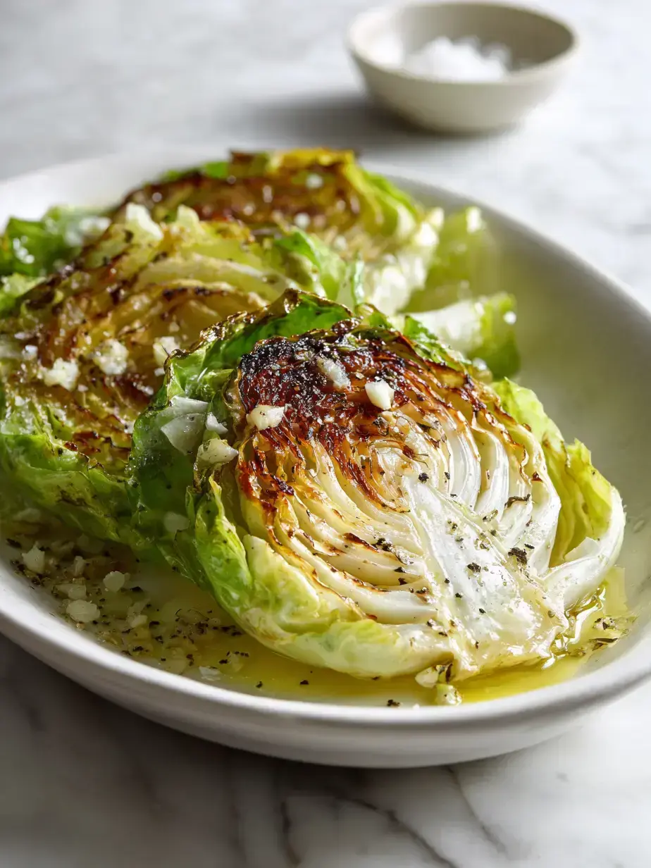 Irresistible roasted garlic cabbage steaks plated and ready to serve