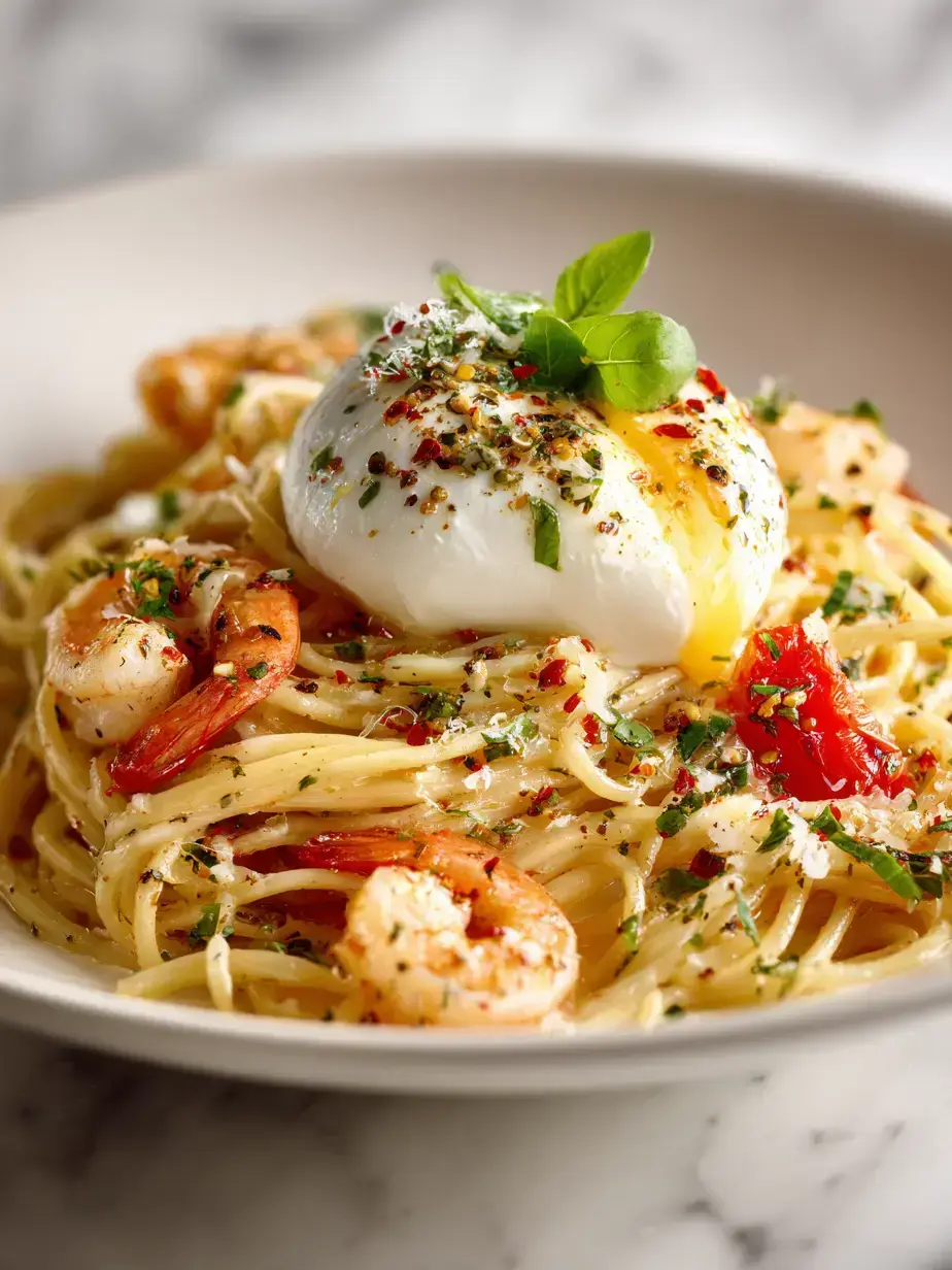 Cozy Serving of Shrimp Burrata Spaghetti