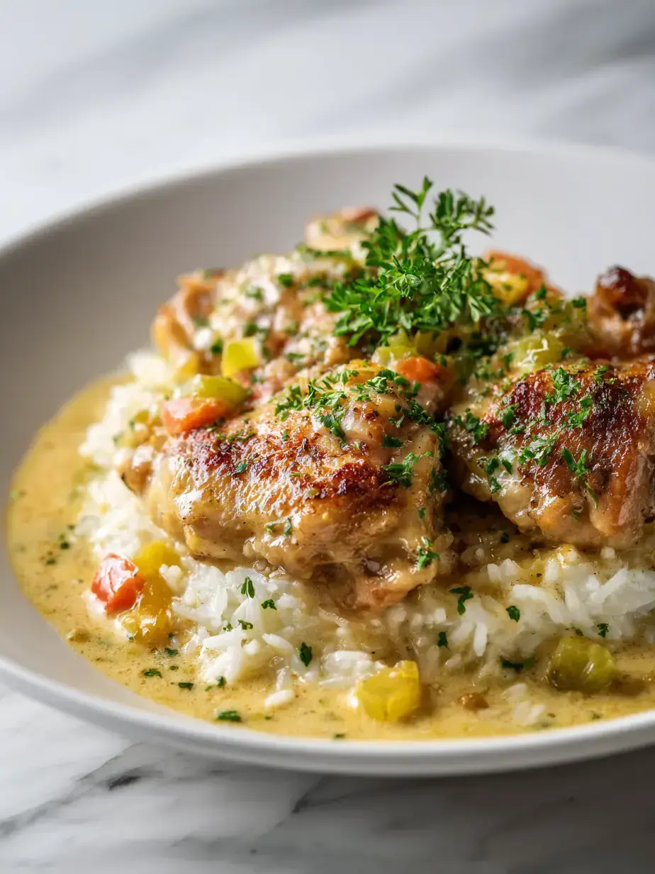 Cozy Serving of Smothered Chicken and Rice