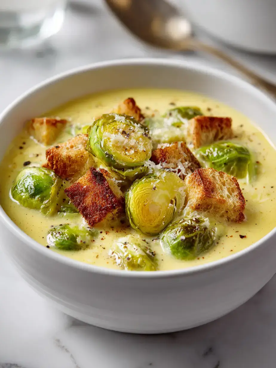 Cozy Serving of Brussels Sprouts Cheddar Soup