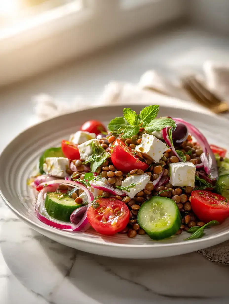 Mediterranean Lentil Salad ingredients preparation