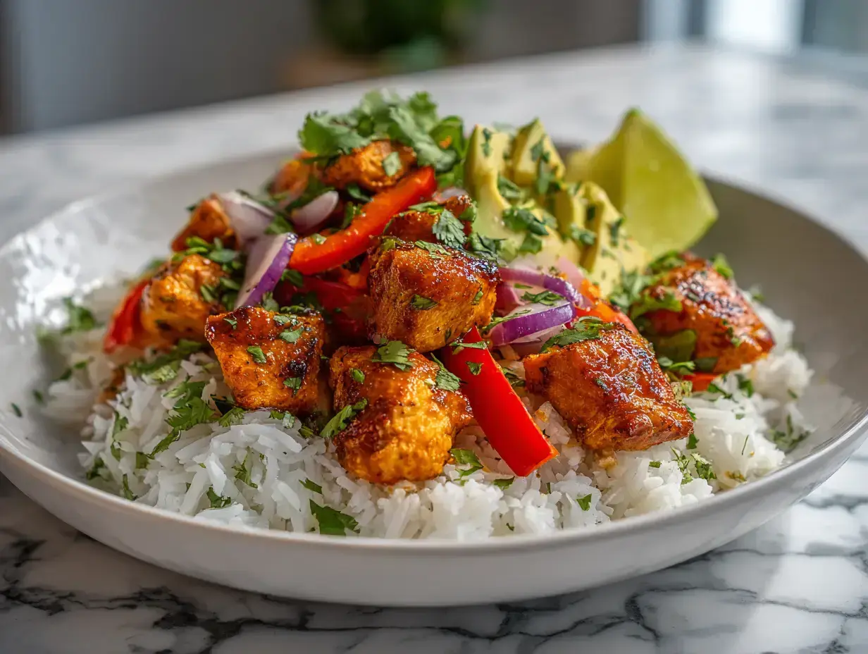 Honey Lime Chicken & Rice Bowls recipe finished dish