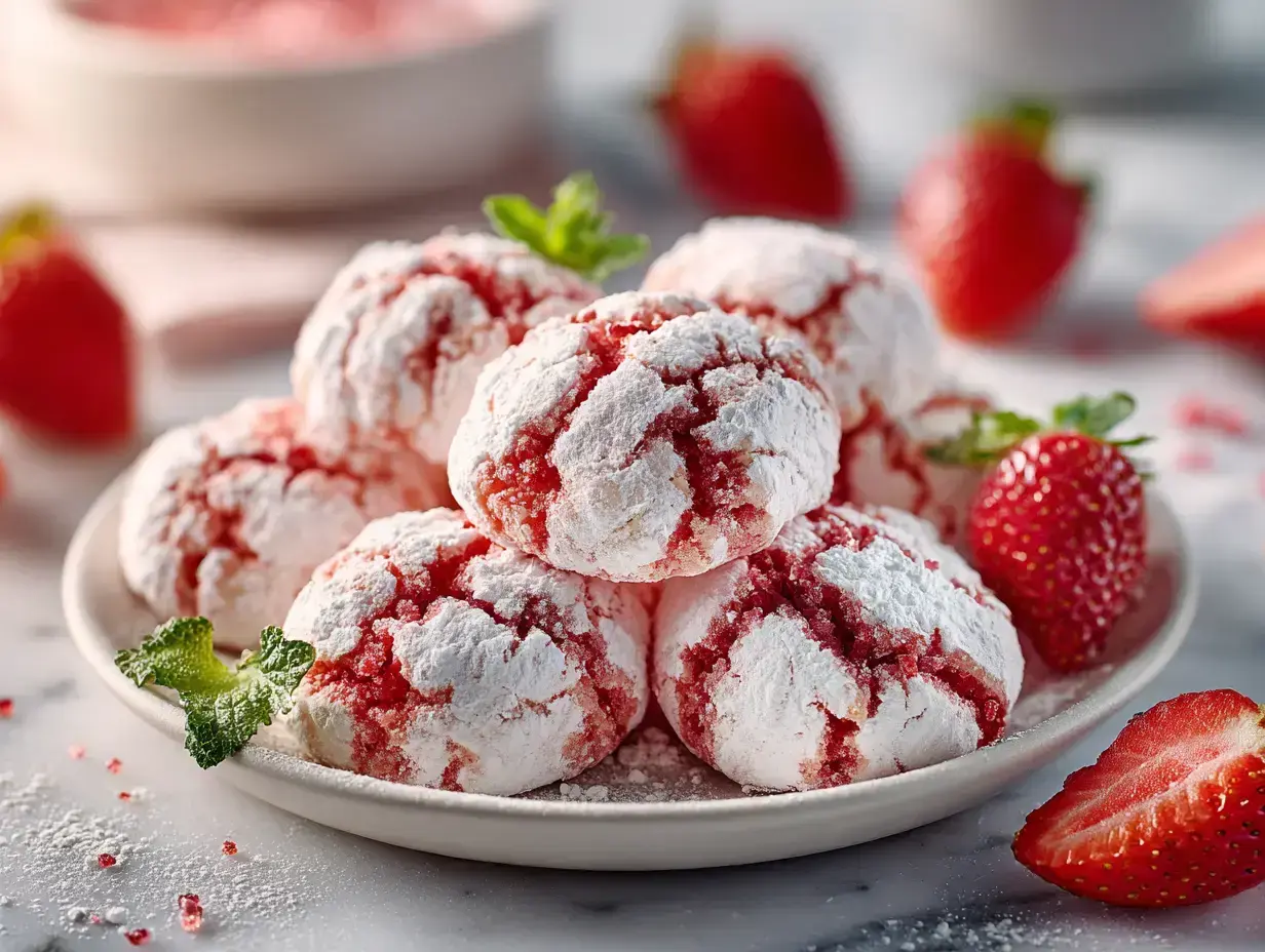Strawberry Sugar Crinkle Cookies recipe finished dish