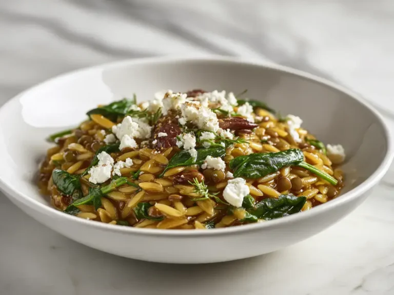 Easy spinach orzo lentils