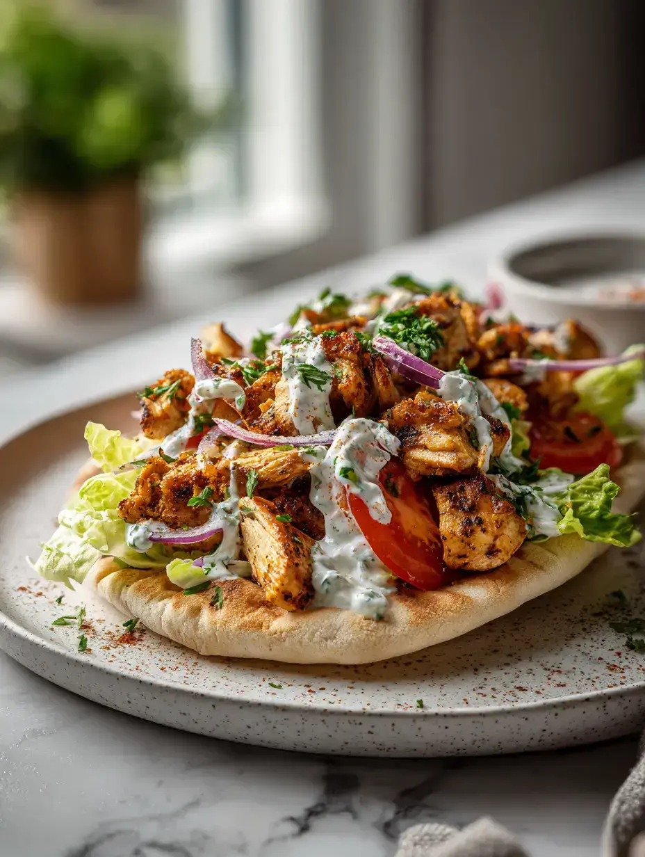 Chicken Shawarma with Garlic Sauce Recipe serving presentation