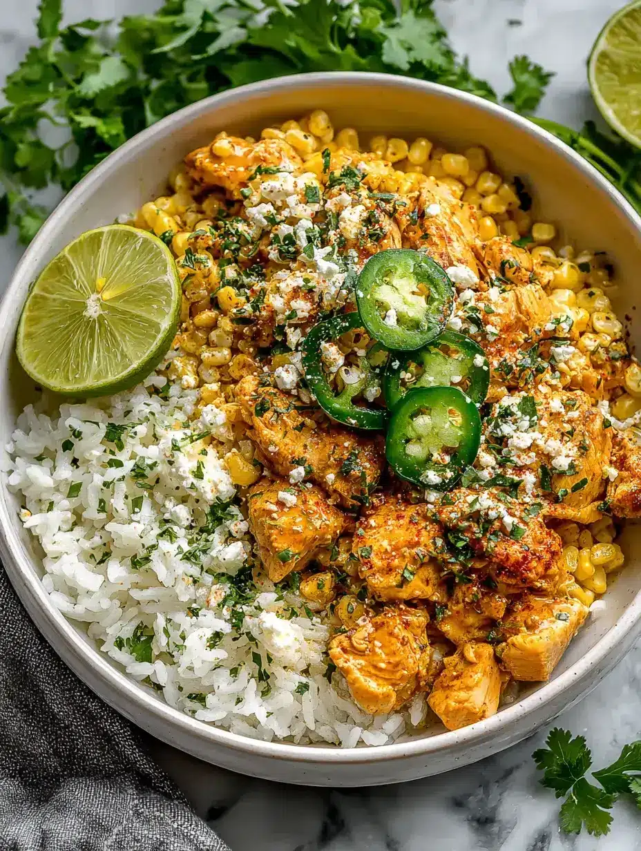Flavorful Street Corn Chicken Rice Bowl Recipes serving presentation