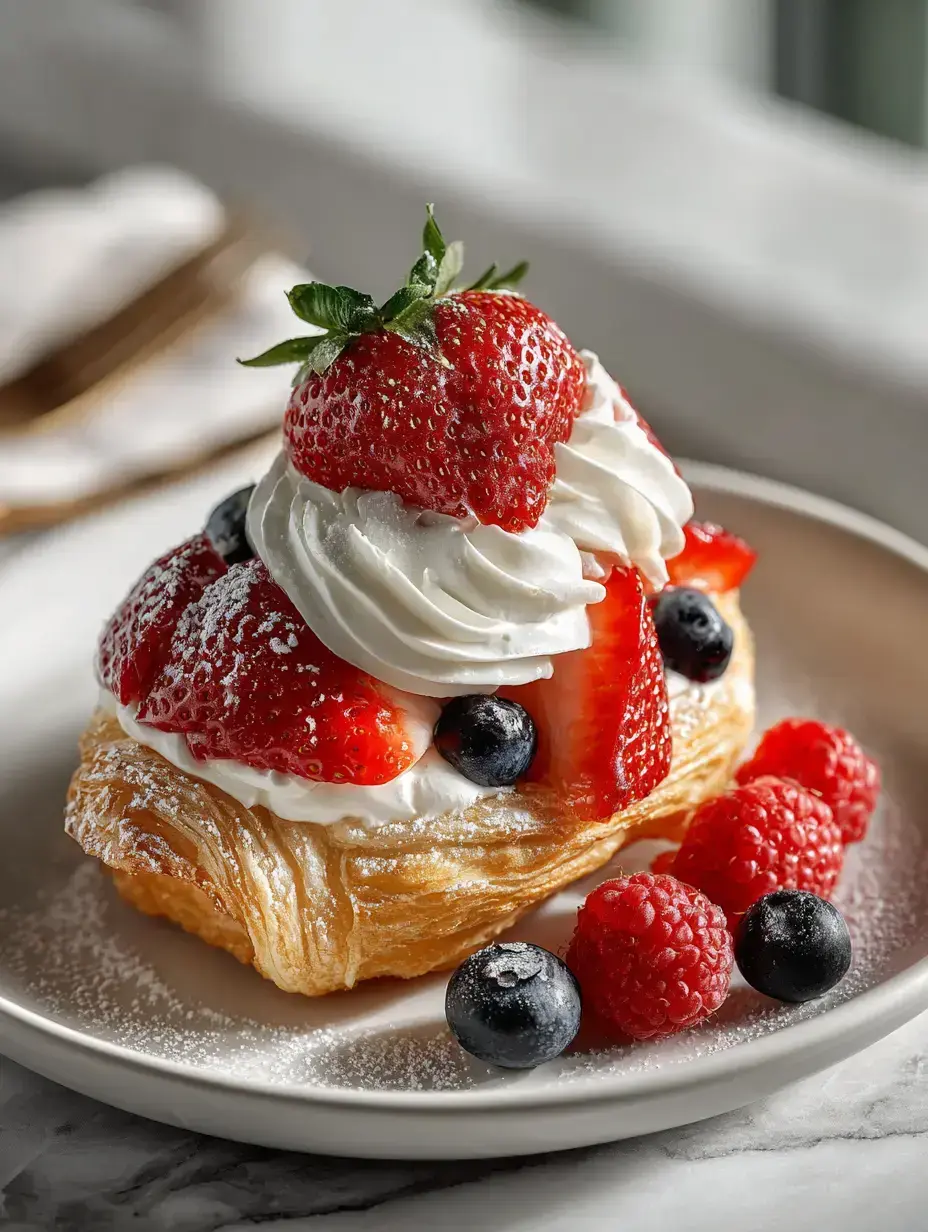 Homemade Strawberry Cookie Boats with Vanilla Cream and Fresh Berries serving presentation