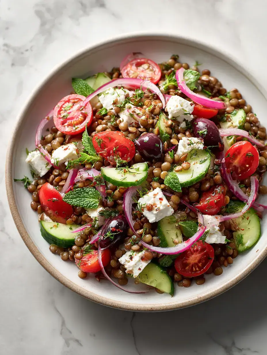 Mediterranean Lentil Salad serving presentation