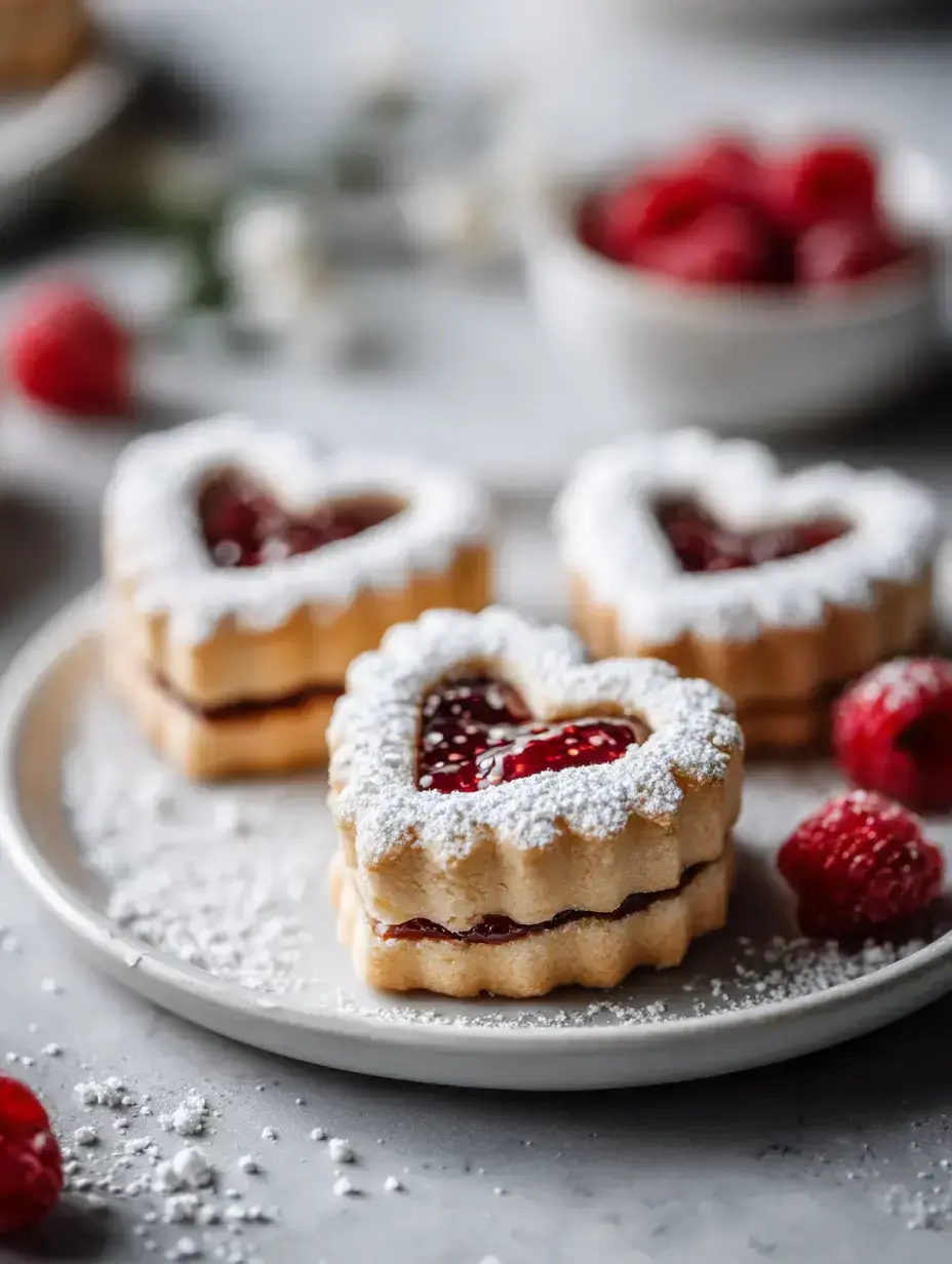 Raspberry Chia Jam Heart-Shaped Linzer Cookies serving presentation