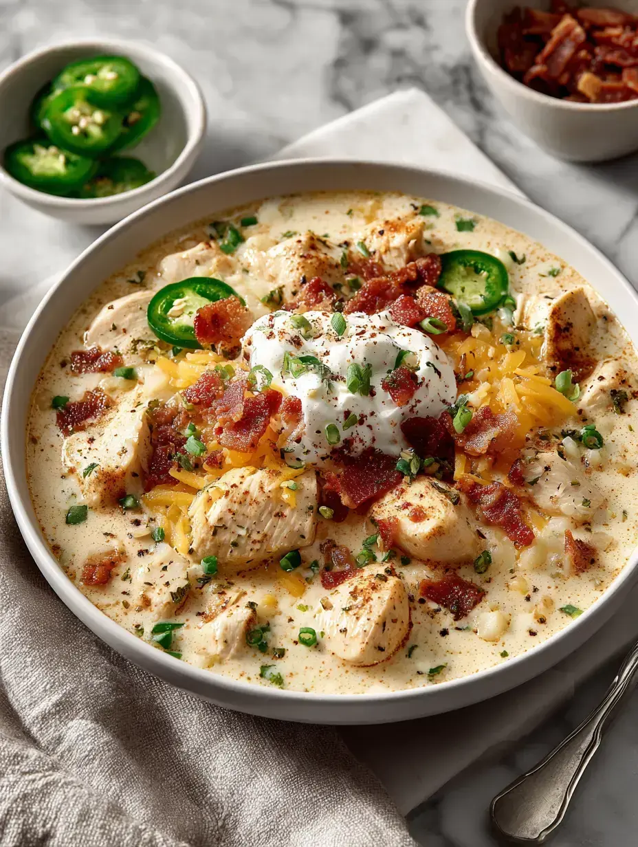 Spicy Jalapeño Popper Chicken Soup serving presentation
