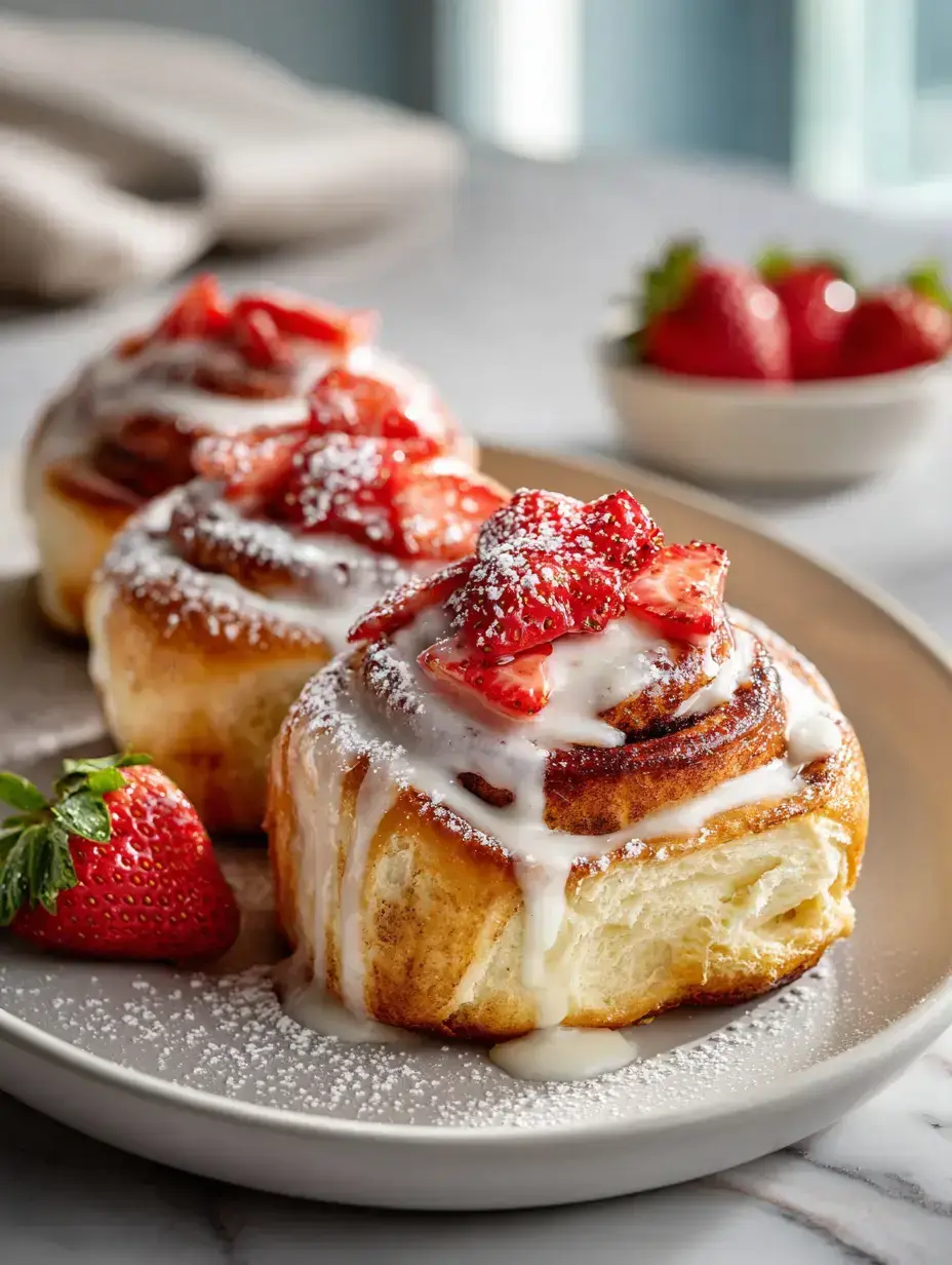 Strawberry Cheesecake Cinnabon Rolls serving presentation
