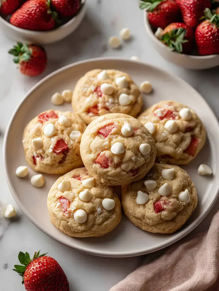 Strawberry Kiss Cookies Recipe with White Chocolate Chips serving presentation