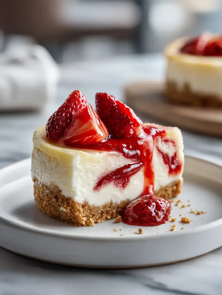 Strawberry Swirl Cheesecake serving presentation