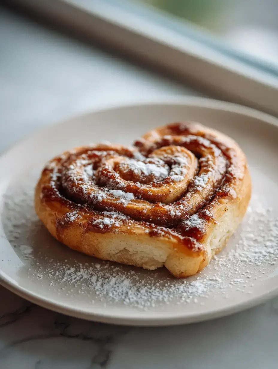 Valentine Heart Shaped Cinnamon Rolls serving presentation