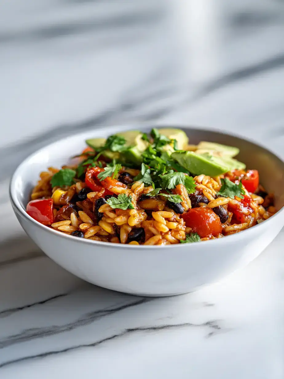Cozy Serving of Vegan Mexican Orzo Skillet
