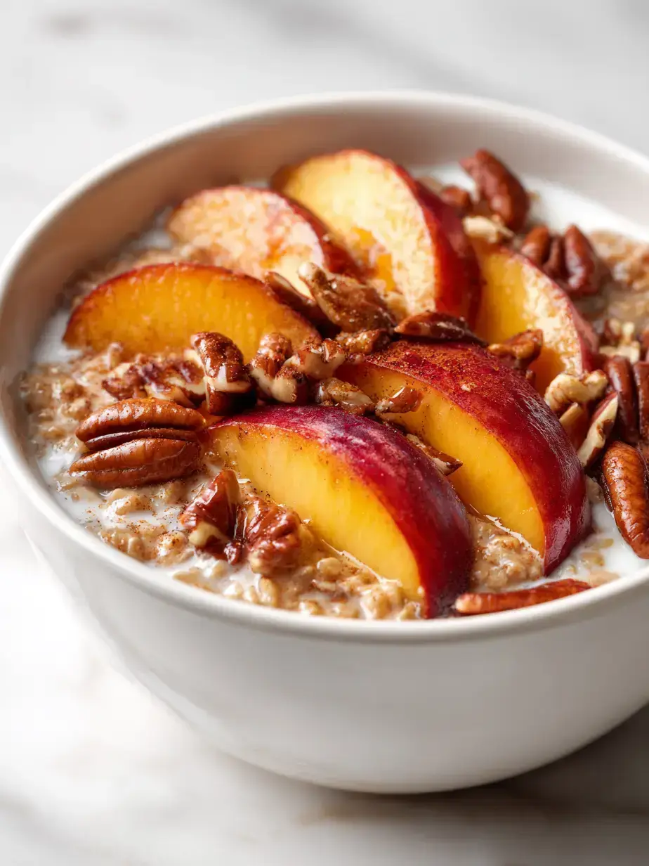 Cozy Serving of Peach Cobbler Overnight Oats
