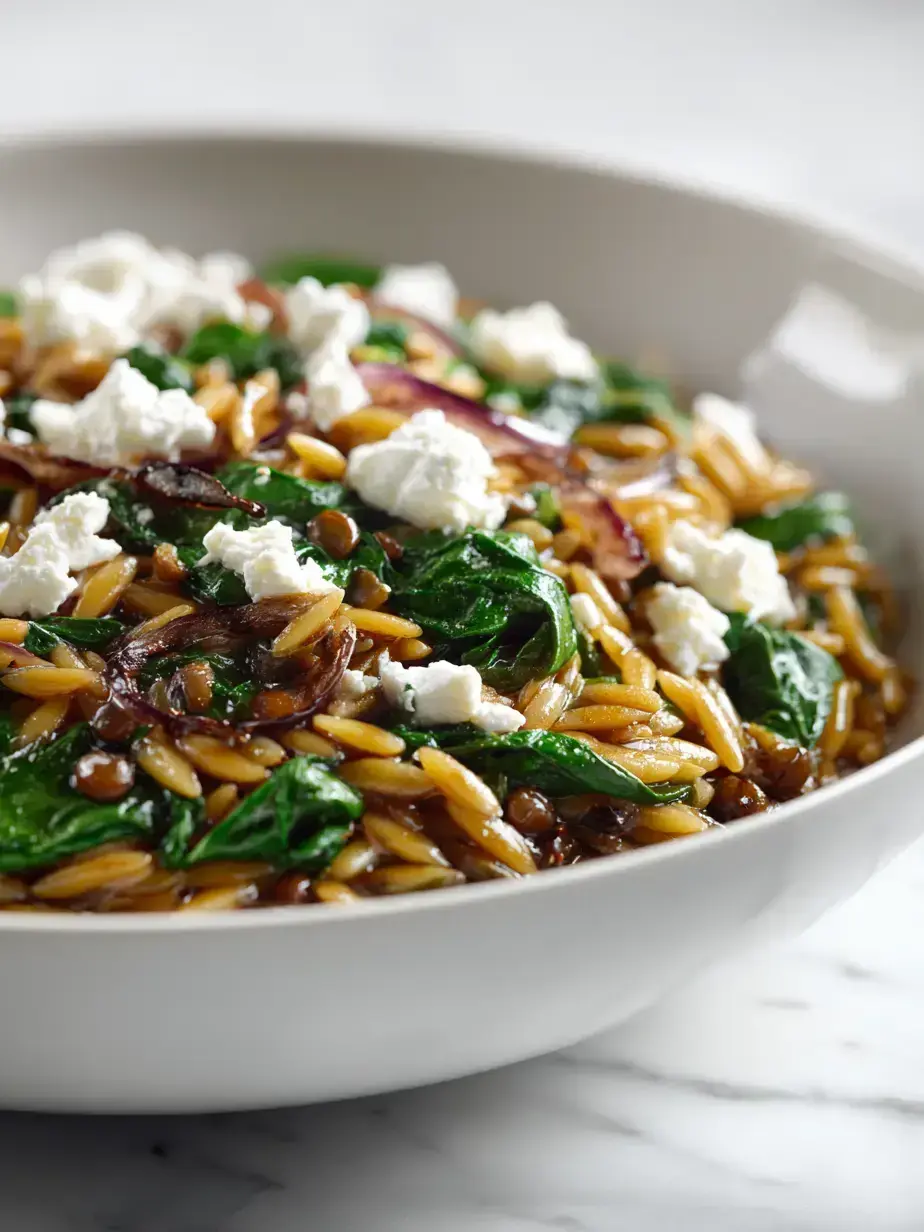 Cozy Serving of Spinach Orzo Lentils